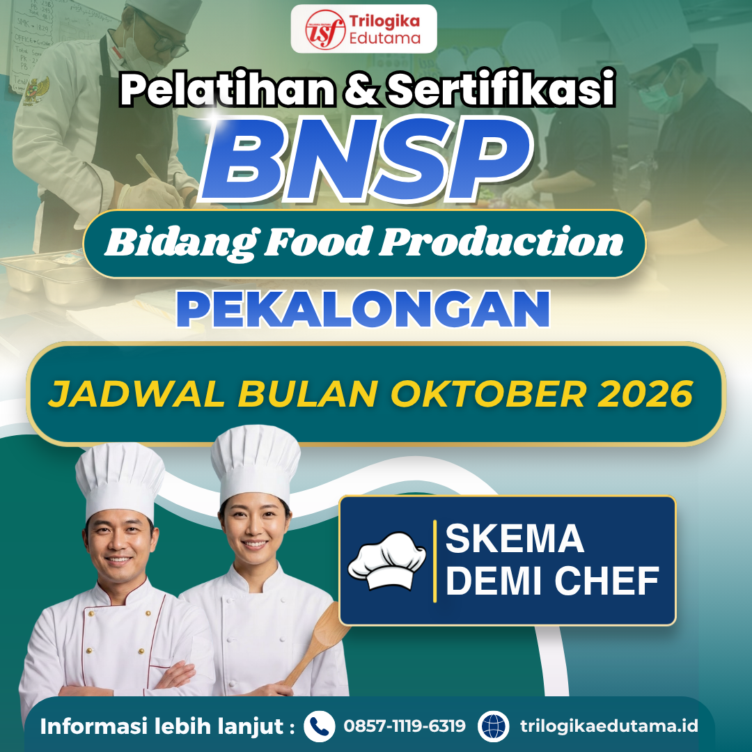 DIKLAT & SERTIFIKASI BNSP - BIDANG FOOD PRODUCTION (SKEMA DEMI CHEF) OFFLINE PEKALONGAN OKTOBER 2026